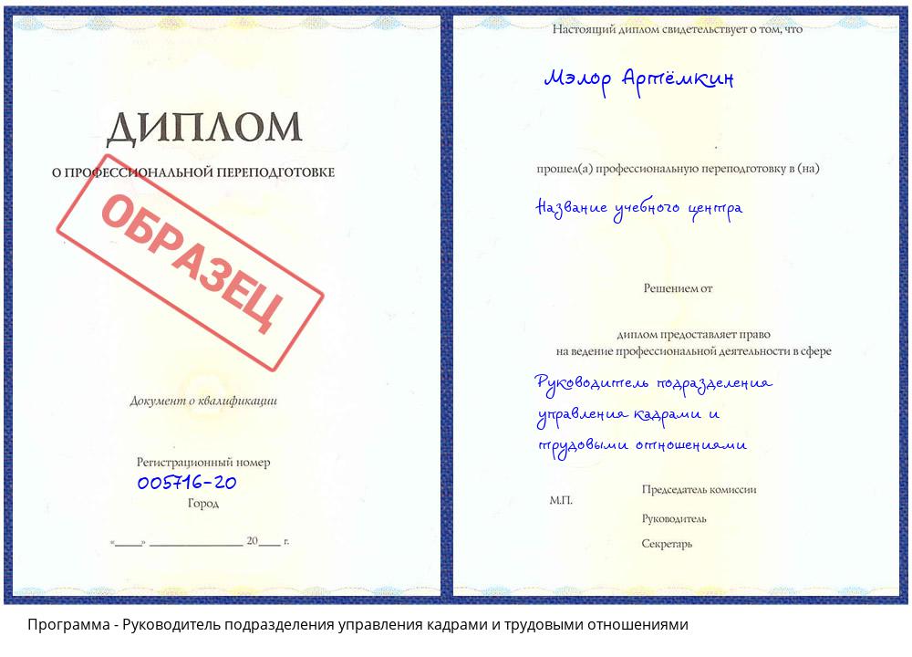 Руководитель подразделения управления кадрами и трудовыми отношениями Воронеж