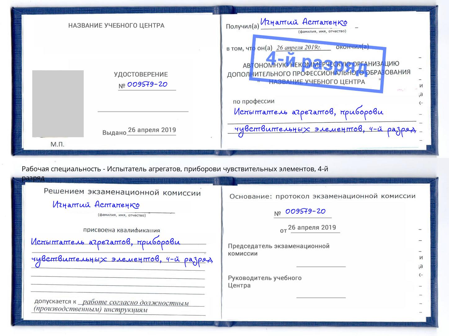 корочка 4-й разряд Испытатель агрегатов, приборови чувствительных элементов Воронеж