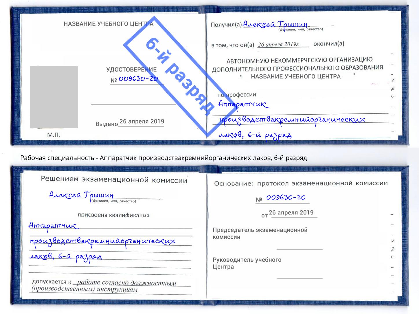 корочка 6-й разряд Аппаратчик производствакремнийорганических лаков Воронеж