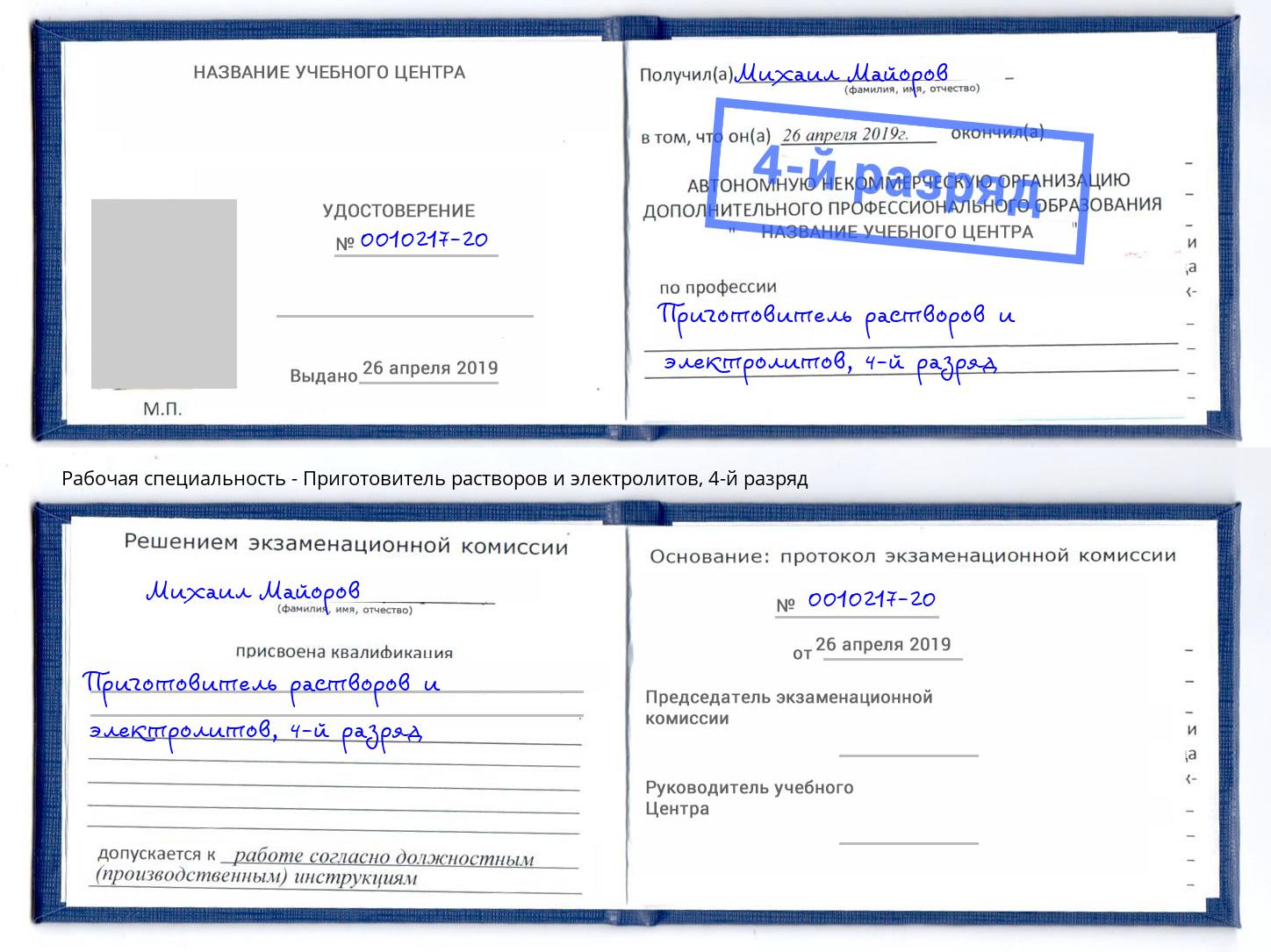 корочка 4-й разряд Приготовитель растворов и электролитов Воронеж