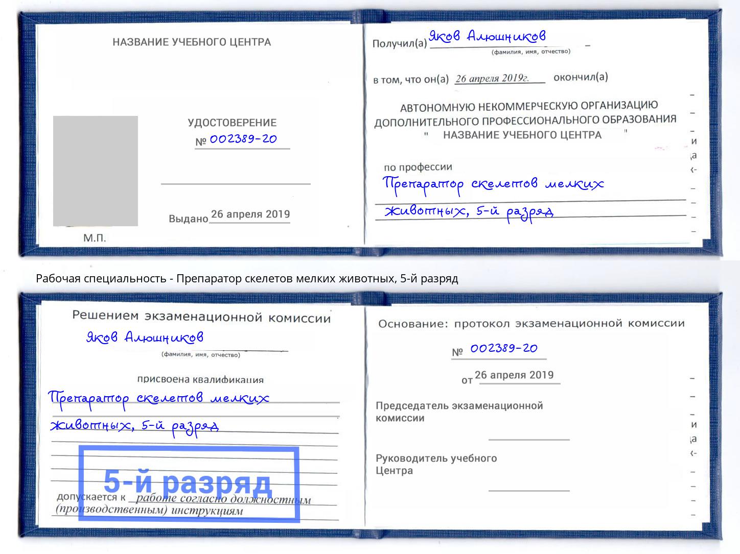 корочка 5-й разряд Препаратор скелетов мелких животных Воронеж