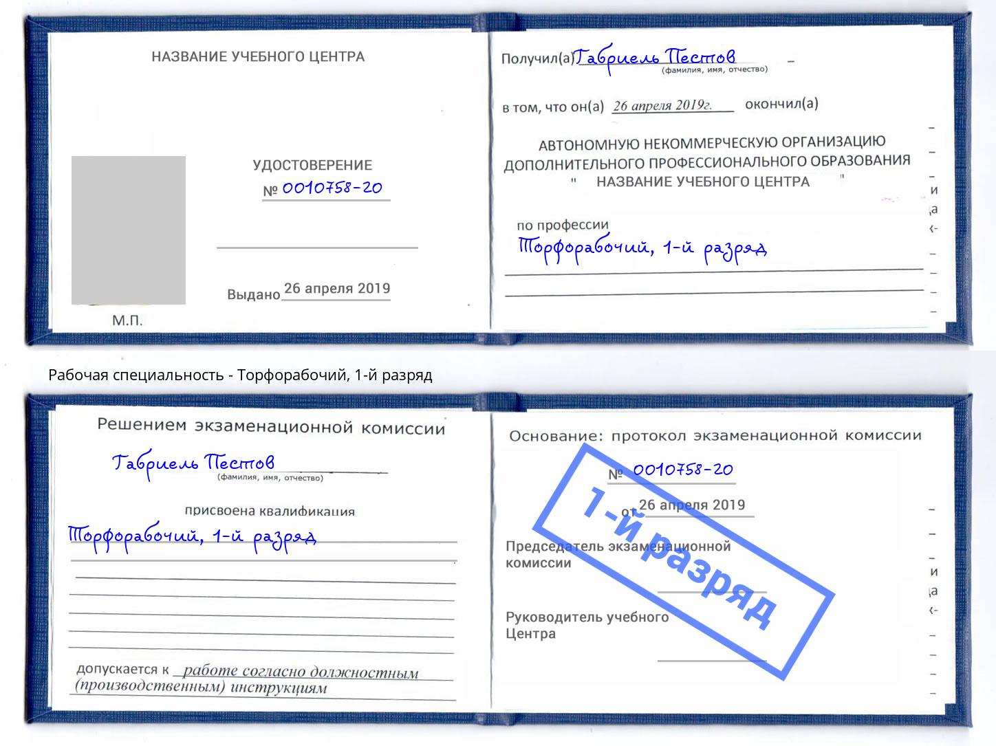 корочка 1-й разряд Торфорабочий Воронеж