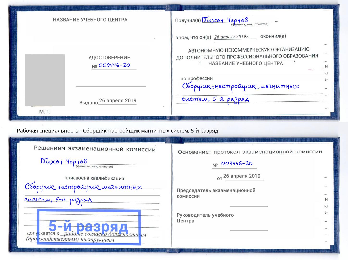 корочка 5-й разряд Сборщик-настройщик магнитных систем Воронеж