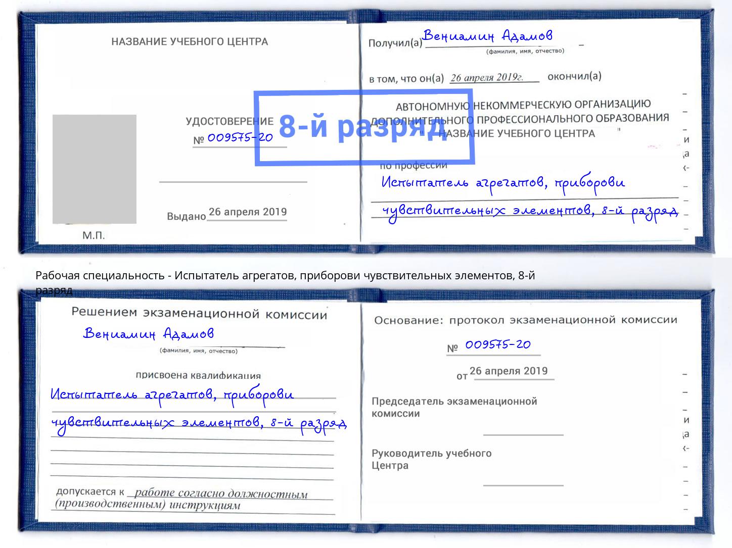 корочка 8-й разряд Испытатель агрегатов, приборови чувствительных элементов Воронеж